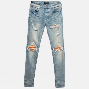 Pre Owned Amiri Blue Washed & Distressed Slim Fit Jeans S Waist 30"