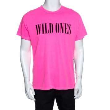 Pre Owned Amiri Neon Pink Wild Ones Print Cotton Crew Neck T-Shirt S