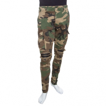 Pre Owned Amiri Green Camouflage Print Cotton Cargo Pants S