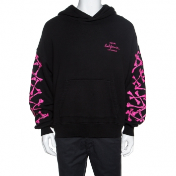 Pre Owned Amiri Black Embossed Bone Print Knit Hooded Sweatshirt XS