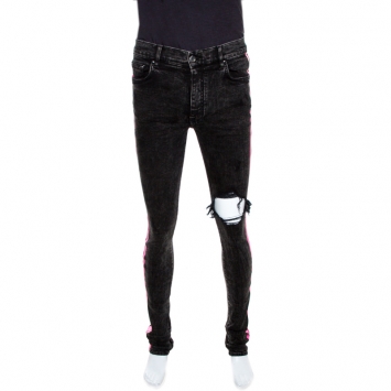 Pre Owned Amiri Black & Neon Pink Acid Wash Denim Broken Track Jeans M