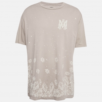 Pre Owned Amiri Grey Bandana Bleach Print Cotton Jersey T-Shirt XXL