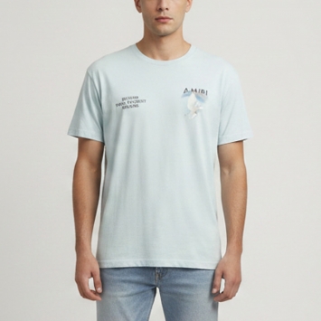 Pre Owned Amiri Sky Blue Rainbow Dove Print Cotton Crew Neck T-Shirt L