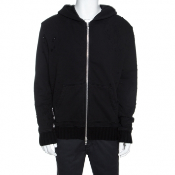 Pre Owned Amiri Black Knit Distressed Zip Front Shotgun Hoodie M