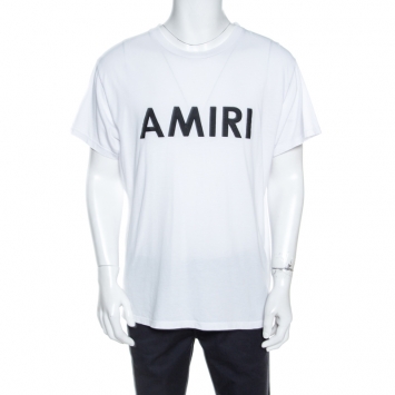Pre Owned Amiri White Cracked Logo Printed Cotton Crew Neck T-Shirt M