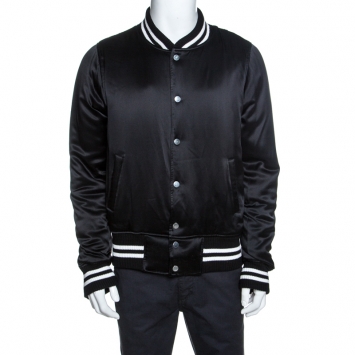 Pre Owned Amiri Black Silk Varsity Baseball Jacket L