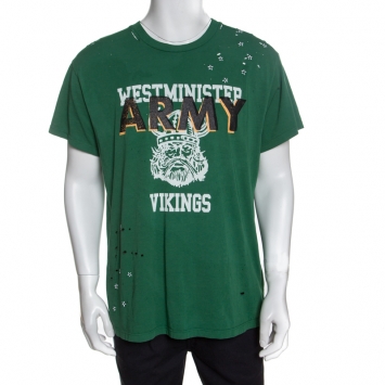 Pre Owned Amiri Green Distressed Cotton Vikings T-Shirt M