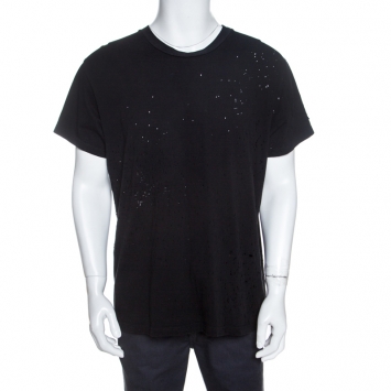 Pre Owned Amiri Black Distressed Cotton Shotgun T-Shirt M