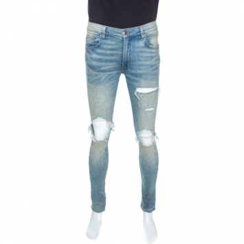 Pre Owned Amiri Dirty Blue Distressed Denim Skinny Jeans M