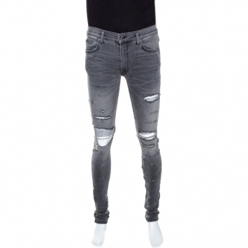 Pre Owned Amiri Grey Washed Denim Distressed Skinny Jeans M