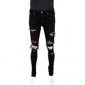 Pre Owned Amiri Black Distressed Denim Bandana Patch Jeans M