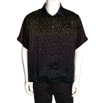 Pre Owned Amiri Black Silk Polka Dot Short Sleeve Shirt L