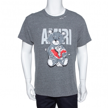Pre Owned Amiri Grey Cotton Teddy Repair Crew Neck T Shirt S