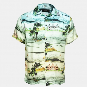 Pre Owned Amiri Blue Beverly Hills Print Silk Short Sleeve Hawaiian Shirt S
