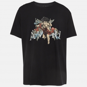 Pre Owned Amiri Black Cherub Printed Cotton Knit Crew Neck Tshirt XL