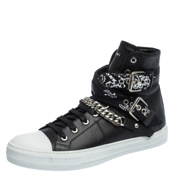 Pre Owned Amiri Black Leather Sunset Bandana Lace High Top Sneakers Size 42