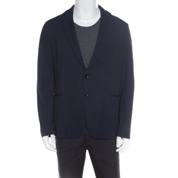 Pre Owned Armani Collezioni Dark Navy Geometric Patterned Tailored Blazer XL