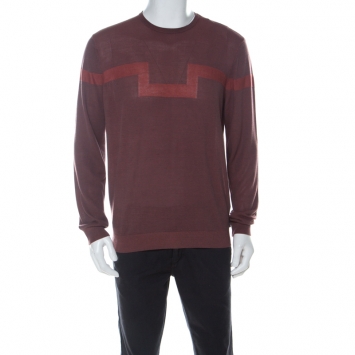Pre Owned Armani Collezioni Rust Orange and Brown Lightweight Knit Sweater XL 