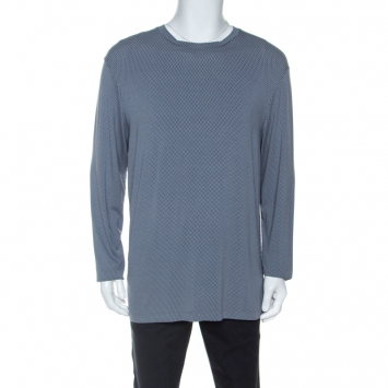 Pre Owned Armani Collezioni Grey Geometric Print Long Sleeve T-Shirt 3XL