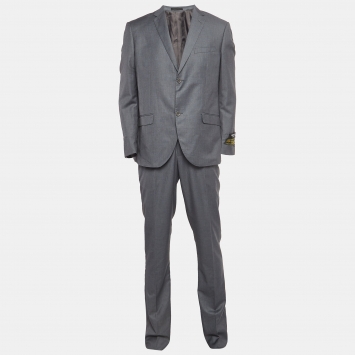 Pre Owned Armani Collezioni Grey Wool Gabardine Single Breasted Suit XXL