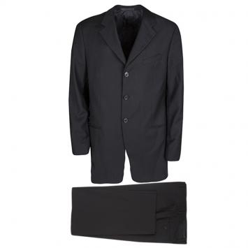 Pre Owned Armani Collezioni Black Striped Wool Luxury Tailored Suit XL