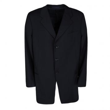 Pre Owned Armani Collezioni Navy Blue Wool Three Button Blazer 5XL