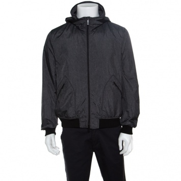 Pre Owned Armani Collezioni Travel Essential Grey Ribbed Trim Hooded Jacket L