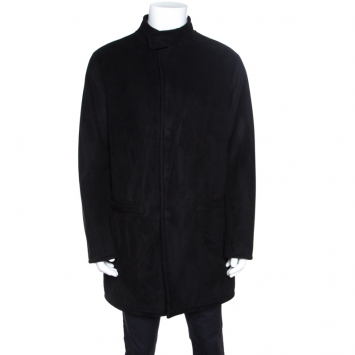 Pre Owned Armani Collezioni Black Faux Suede Faux Fur Lined Overcoat XL