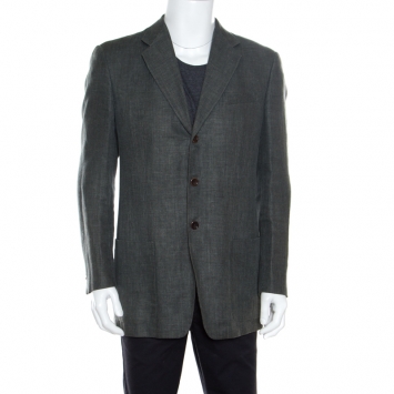 Pre Owned Armani Collezioni Grey Hemp and Wool Three Button Blazer L