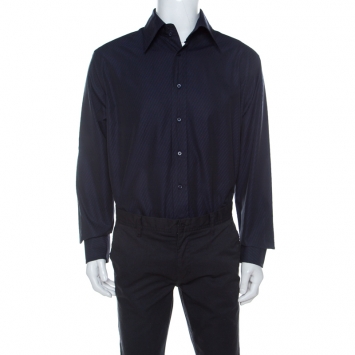 Pre Owned Armani Collezioni Navy Blue Striped Cotton Shirt XXL