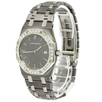 Pre Owned Audemars Piguet Grey Tantalum Diamond Royal Oak Men's Wristwatch 33MM