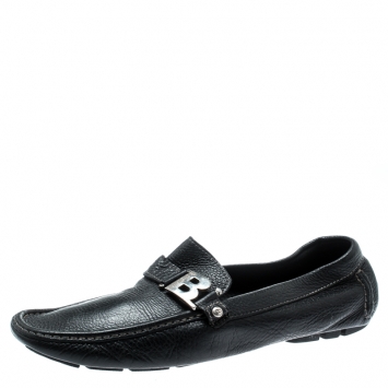 Pre Owned Baldinini Black Leather Buckle Detail Loafers Size 46