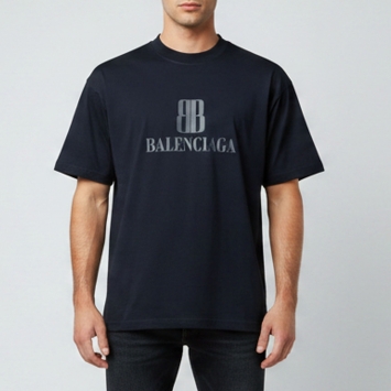 Pre Owned Balenciaga Midnight Blue Nano BB Logo Cotton Unisex Crew Neck T-Shirt S