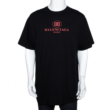 Pre Owned Balenciaga Black BB Balenciaga Mode Print Cotton T-Shirt M