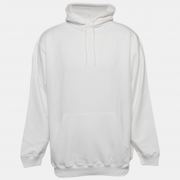 Pre Owned Balenciaga White Logo Print Cotton Hooded Sweatshirt XS