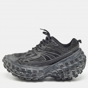 Pre Owned Balenciaga Black Faux Leather and Mesh Defender Sneakers Size 43