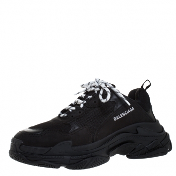 مملوكة مسبقًا Balenciaga Black Mesh,Leather and Suede Triple S Sneakers Size 44