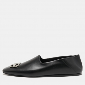 Pre Owned Balenciaga Black Leather BB Slip On Loafers Size 43