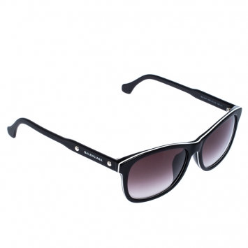 Pre Owned Balenciaga Black/White Trim BA 19-F Wayfarer Sunglasses