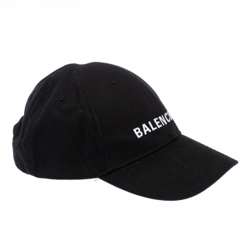 Pre Owned Balenciaga Black Canvas Logo Embroidered Baseball Cap L