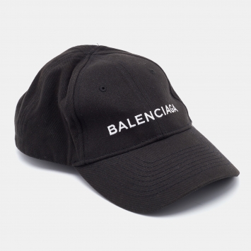 Pre Owned Balenciaga Black Logo Embroidered Cotton Baseball Cap L