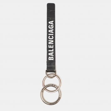 Pre Owned Balenciaga Grey Croc Embossed Leather Rings Key Holder