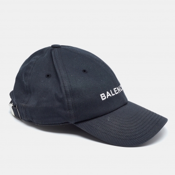 Pre Owned Balenciaga Black Logo Embroidered Cotton Baseball Cap L