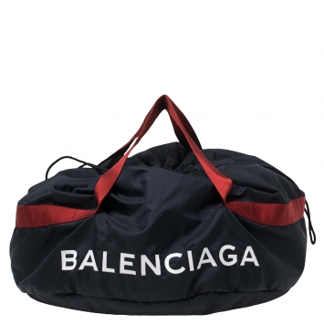 Pre Owned Balenciaga Navy Blue/Red Nylon Small Wheel Logo Weekender Bag