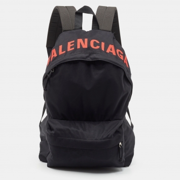 Pre Owned Balenciaga Black Nylon Logo Embroidered Wheel Backpack