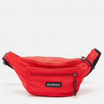 Pre Owned Balenciaga Red/Black Nylon Explorer Belt Bag