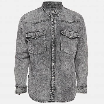 Pre Owned Balenciaga Grey Washed Denim Ripped Cuff Shirt L