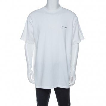 Pre Owned Balenciaga White Cotton Logo Print Oversized T-Shirt M