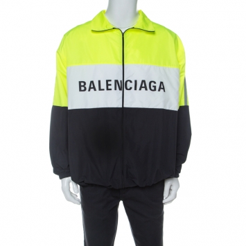 Pre Owned Balenciaga Neon Colorblock Logo Print Track Jacket XXXS
