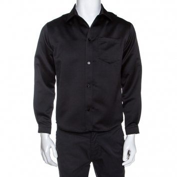 Pre Owned Balenciaga Black Satin Button Front Shrunken Shirt M